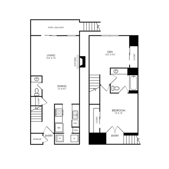 The Hathaway at Willow Bend Floor Plan 1 bed 1.5 bth TH 1 Bed 1.5 Bath 1052 sqft