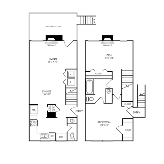 The Hathaway at Willow Bend Floor Plan 1 bed 1.5 bth TH 1 Bed 1.5 Bath 1078 sqft