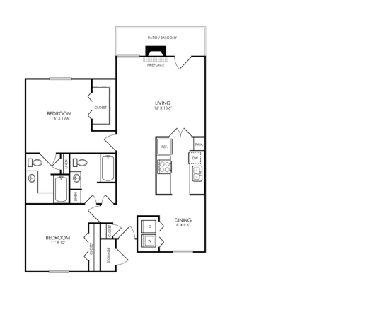 The Hathaway at Willow Bend Floor Plan 2 Bed 2 Bth R 2 Bed 2 Bath 1093 sqft