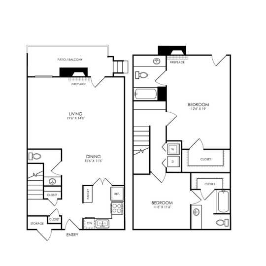 The Hathaway at Willow Bend Floor Plan 2 bed 2.5 bth TH 2 Bed 2.5 Bath 1317 sqft